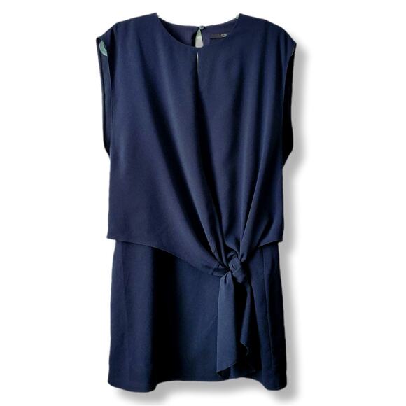 Tibi Savanna Navy Blue Crepe Drape Tie Dress 4 Career Modern Classic Minimalist - Picture 3 of 13